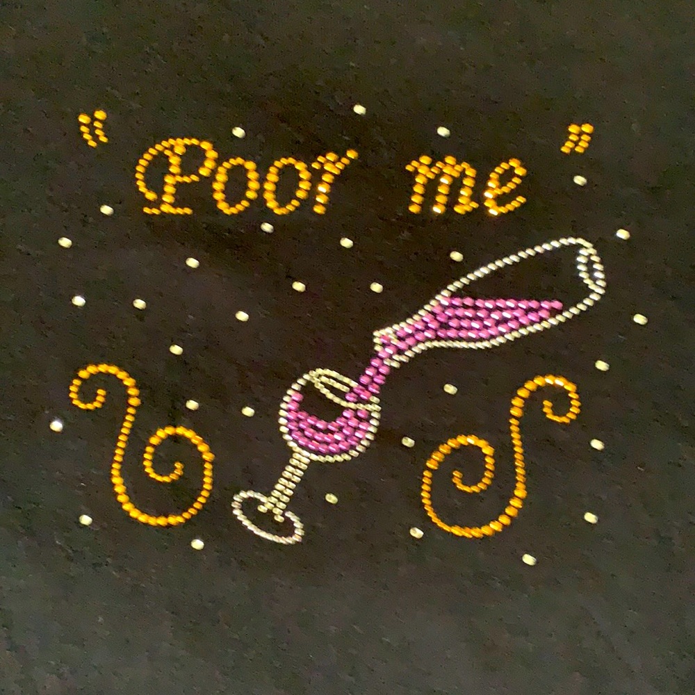 “Poor Me” Embellished Cotton Wine Top Glam Bling Stones